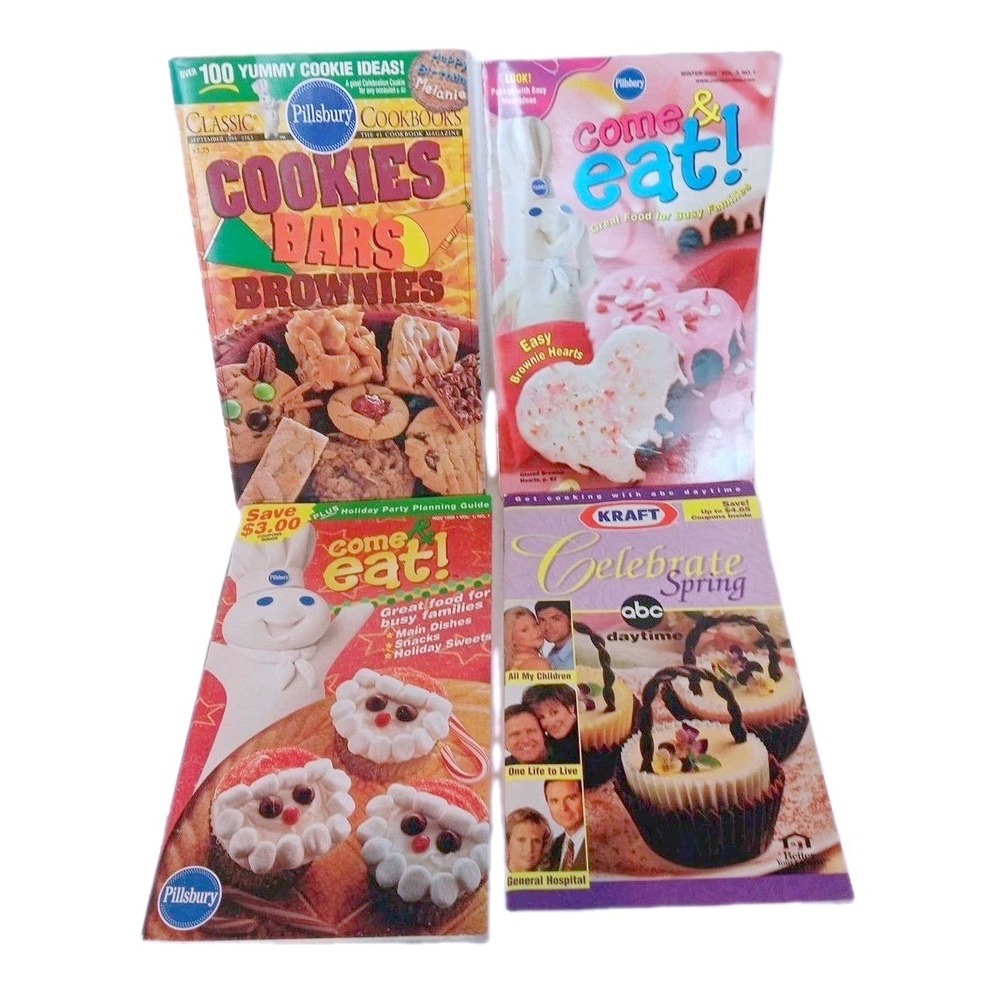 Vintage Pillsbury Kraft Cookbooks Lot Cookies Bars‎ Brownies Come Eat Spring 4pc